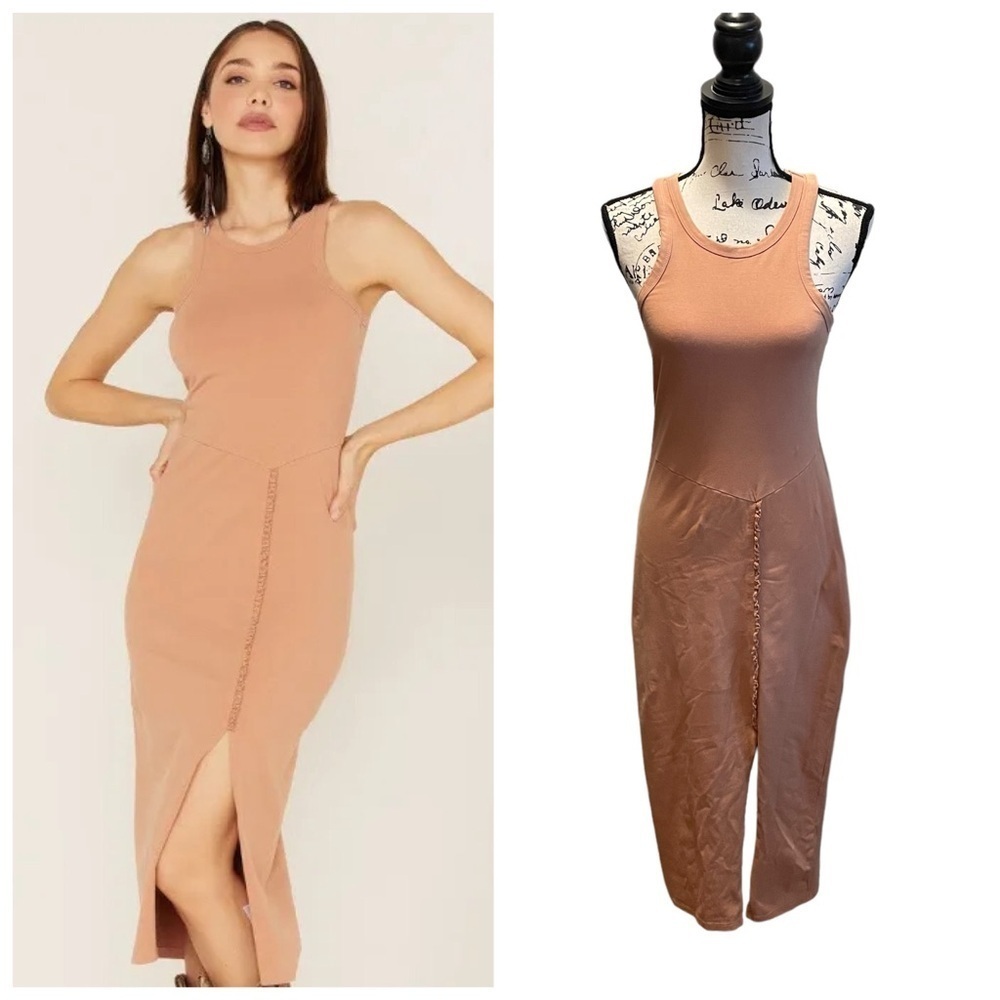 CLEO + WOLF Split side tank midi dress Beige Khaki Size Small Sleeveless NWOT